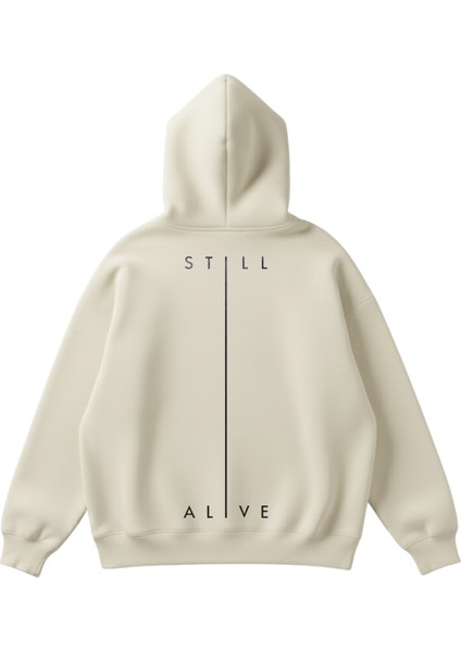 Still Alive Baskılı Unisex Boxy Fit Hoodie Sweatshirt