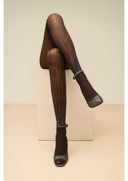 Elmas Hattı Siyah Rengi Desenli Ince Parlak Külotlu Çorap Diamond Line Pantyhose modelleri