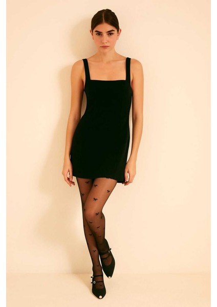 Minik Kurdele Bowtie Siyah Desenli Ince & Esnek Külotlu Çorap fiyatları