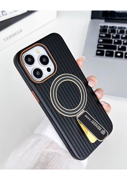 Iphone Uyumlu Metal Standlı Parlak Magsafe Destekli Kılıf