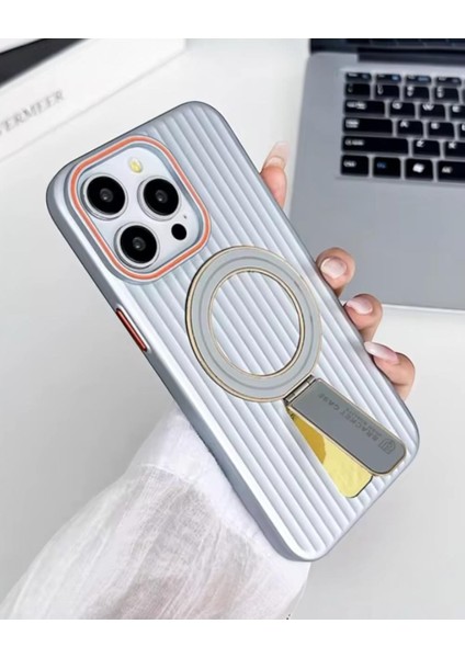 Iphone Uyumlu Metal Standlı Parlak Magsafe Destekli Kılıf