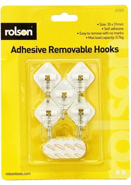 61331 5 Pc 35 x 31 mm Removable Adhesive Metal Hooks