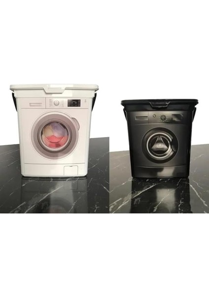 Çamaşır Makinası Görünümlü Deterjanlık (Siyah-Beyaz)