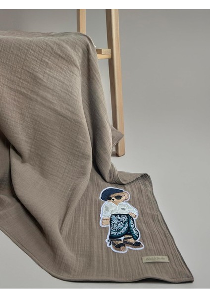& Ayı FIGÜRLÜ%100 Pamuk Müslin Bebek Battaniyesi – Oeko-Tex Sertifikalı, 75X75 Cm, Nefes Alabilir, Yumuşak Örtü (Kahve)