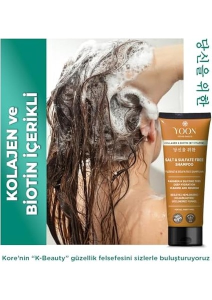 Yoon 2'si 1 Arada Sülfatsız ve Tuzsuz Şampuan, Kolajen Biotin B7 Içerikli Parabensiz, Güçlendiren Besleyici ve Nemlendirici Vegan Şampuan 250ML + 250ML modelleri