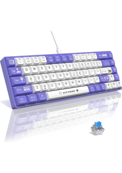 Ajazz AK680 65% Kablolu Hotswap Mekanik Oyun Klavyesi,68 Tuşlu Taşınabilir Anti-Ghosting Klavye,gökkuşağı Arkadan Aydınlatmalı Programlanabilir,ergonomik,kahverengi Mor Beyaz, Anahtar-Mavi