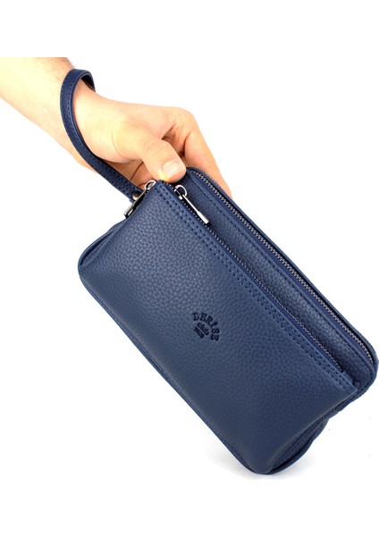 Erkek Lacivert El Çantası Bileklik Kemerli Portföy Çanta El Çantası