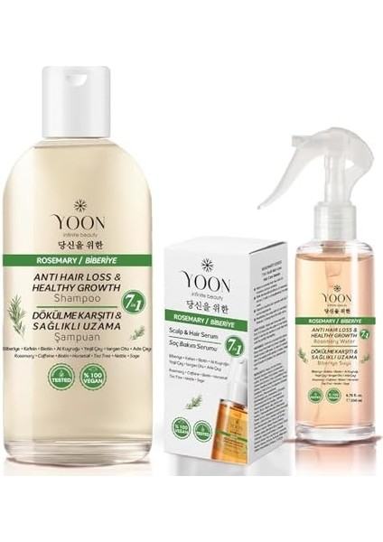 Yoon Biberiye Özlü Saç Dökülme Önleyici & Sağlıklı Hızlı Uzama, 7 Doğal Aktifli, 3'lü Saç Bakım Seti