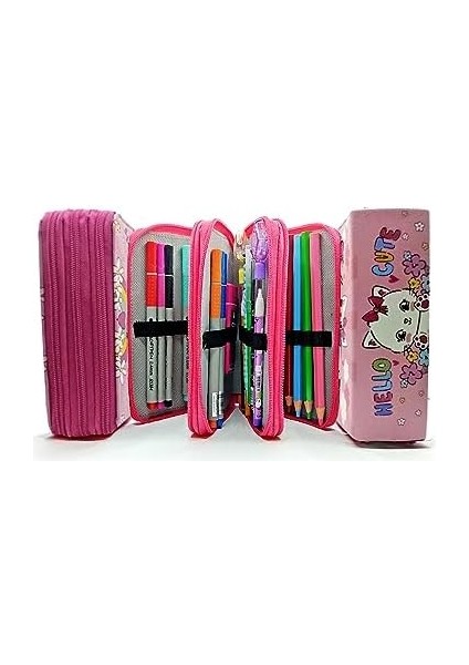 Kutusu Kedi Desenli Organizer Vegan Deri Üç Bölmeli modelleri