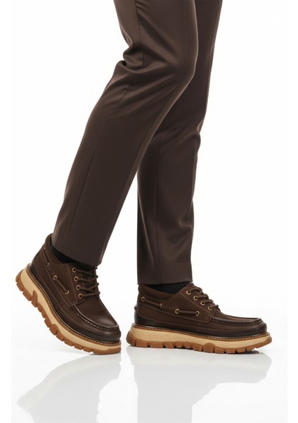 Kahve Nubuk Hakiki Deri Yüksek Taban Erkek Casual Ayakkabı 25K550 M