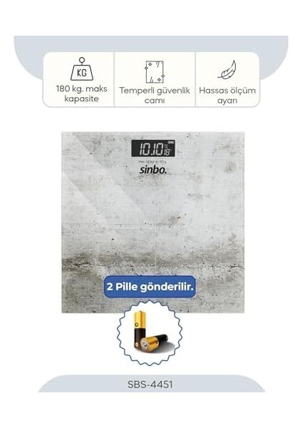 Sinbo SBS-4451 Banyo Baskülü, Dijital Cam Mermer Renk fiyatları