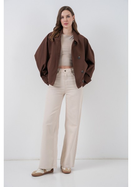 Kadın Oversize Kısa Trençkot 5977 - Kahverengi fiyatları