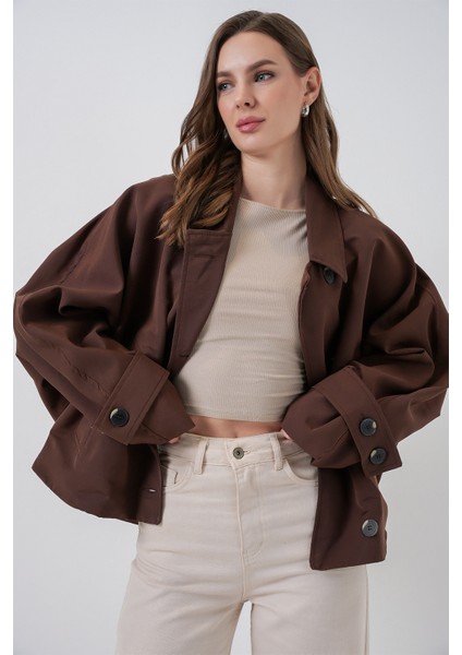 Kadın Oversize Kısa Trençkot 5977 - Kahverengi modelleri