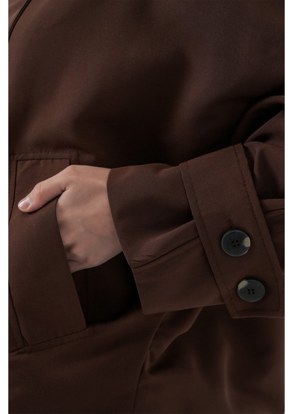 Kadın Oversize Kısa Trençkot 5977 - Kahverengi indirimleri