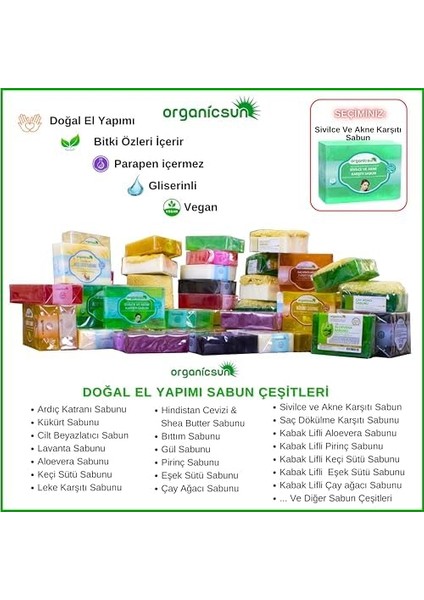 Organicsun Doğal Akne ve Sivilce Karşıtı Sabun 140 gr x 2 Adet Tüm Cilt Tipleri Için Natural Sabun fiyatları