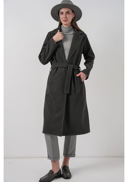 9118 Kruvaze Yaka Kaşe Kaban - Antrasit fiyatları