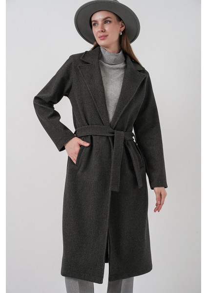 9118 Kruvaze Yaka Kaşe Kaban - Antrasit fırsatları