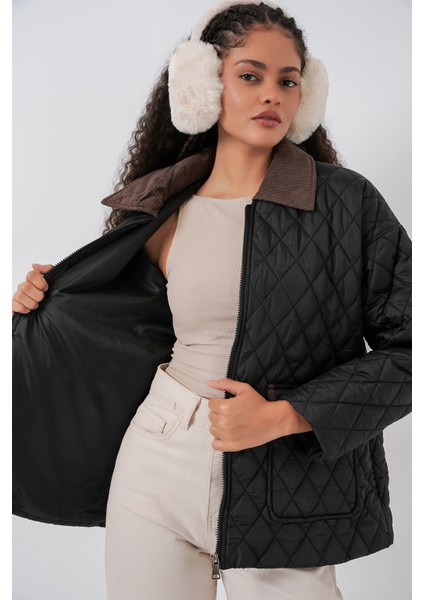 Kadın Siyah Kahve Kapitone Oversize Mont 5229 modelleri