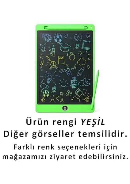 10 Inç Renkli LCD Yazı Tableti - Yeşil - Çocuklar Için Eğitici Çizim Tableti, Kalemli Silinebilir Ekran, Kağıt Tasarruflu Taşınabilir Not Defteri (3+ Yaş) fiyatları