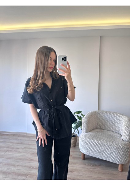 Kemerli Keten Takım - Siyah fiyatları