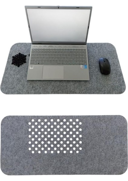 Keçe Masa Üstü Mouse Pad ve Bilgisayar Düzenleyici 70X32 cm – Antibakteriyel Masa Matı, Keçe Mat, Altlık, Ofis ve Ev Için Minimalist Tasarım (Açık Gri)