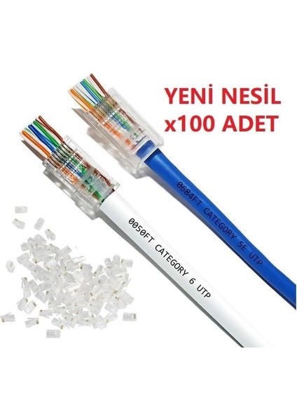 Ez Cat6 Yeni Nesil Delikli Konnektör 100 Adet fiyatları
