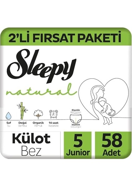 Sleepy Natural 2'li Fırsat Paketi Külot Bez 5 Numara Junior 58 Adet