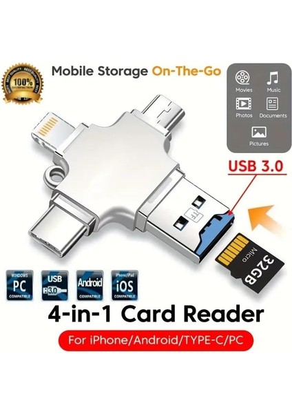 4'ü1 Arada USB 3.0 Otg Adaptörü Sd/tf Kart Okuyucu Ile, Type-C ve Lightning Bağlantıları, iPad ve Telefonlar Için Dosya Transferi Desteği ile Çok Yönlü Mobil Depolama Cihazı. (4in1) fiyatları
