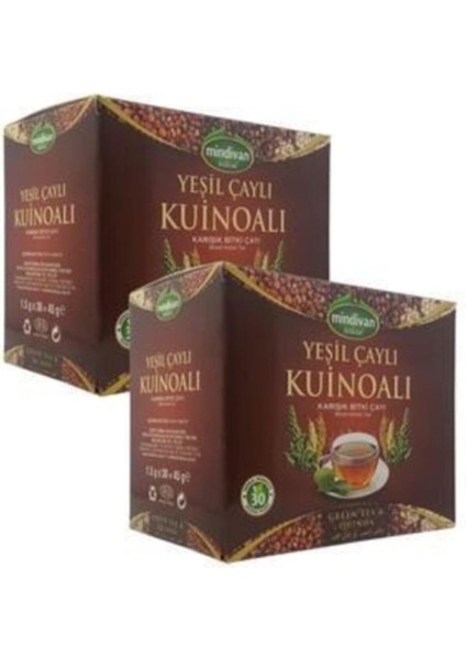Mindivan Yeşil Çaylı Kinoa Karışık Bitki Çayı 30 Süzen Poşet - 2 Kutu