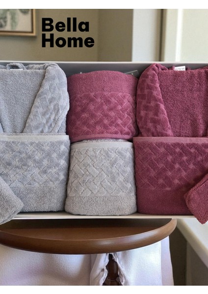 8 Parça Hasır Aile Bornoz Seti - Çeyiz Seti - %100 Pamuk - Orijinal Lüks Kutu