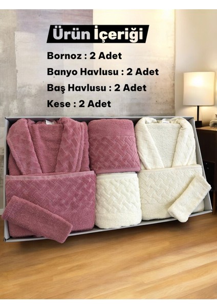 8 Parça Hasır Aile Bornoz Seti - Çeyiz Seti - %100 Pamuk - Orijinal Lüks Kutu