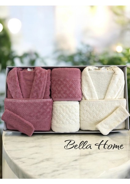 8 Parça Hasır Aile Bornoz Seti - Çeyiz Seti - %100 Pamuk - Orijinal Lüks Kutu modelleri