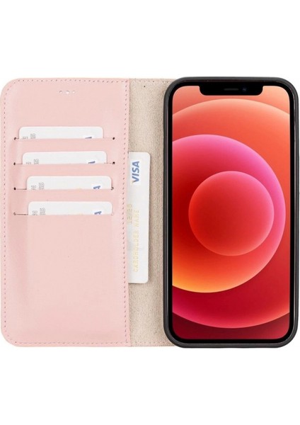 Apple iPhone 12 Pro Max Uyumlu Deri Cüzdanlı Kılıf Nu2 Pembe fiyatları