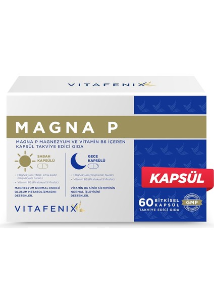 Vitafenix Magna P Magnezyum Complex - Malat Sitrat Glisinat Taurat ve B6 ile Gece Gündüz Kapsül Magnezyum Takviyesi fiyatları