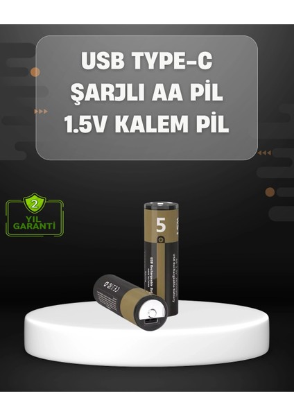 USB Type-C Girişli Şarjlı Aa Lityum Pil | 1.5V Sabit Çıkış | 3200MWH (2'li Paket)