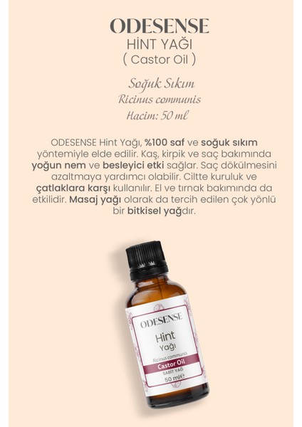 Hint Yağı 50 ml Soğuk Sıkım Doğal ve Saf Castor Oil Yüz Kaş Kirpik Bakım Yağı Bez Kese fiyatları