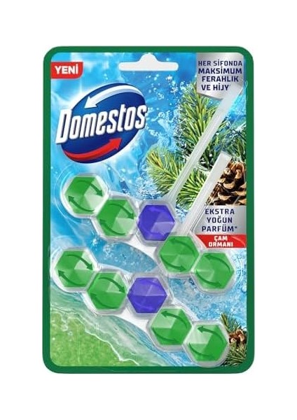 Domestos Wc Blok 5'li Güç Çam Ferahlığı 600 Sifona Kadar Güçlü Temizlik 110 gr Ikili Paket