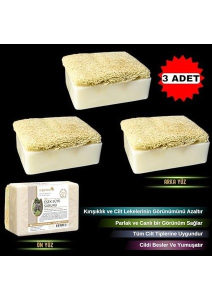 Organicsun Doğal Kabak Lifli Eşek Sütü Sabunu 120 gr x 3 Adet Tüm Cilt Tipleri Için Kırışıklık ve Yaşlanma Karşıtı B ve E Vitaminli fiyatları
