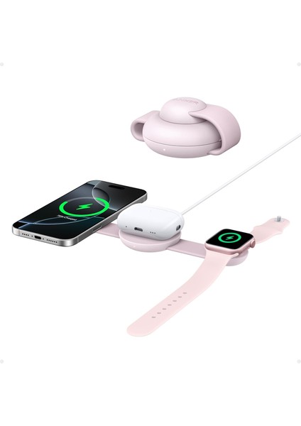 Maggo 3in1 Kablosuz Katlanır Şarj B25M8, Pembe