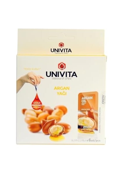 UNIVITA%100 Doğal Saf Soğuk Sıkım Argan Saç Kaş Kirpik Bakım Yağı 4 ml x 6 Adet fiyatları
