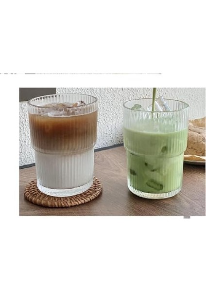 Adet 280 ml Origami Dayanıklı Çizgili Desenli Cam Kahve Çay Sunum Bardağı modelleri