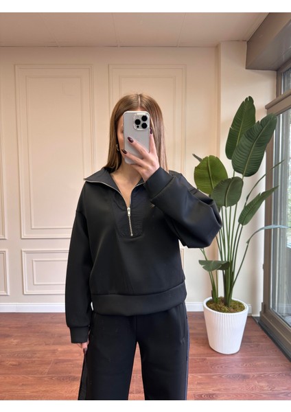 Fermuarlı Scuba Eşofman Takımı - Siyah