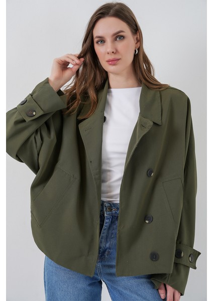 Kadın Oversize Kısa Trençkot 5977 - Haki