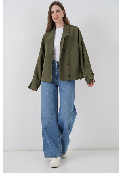 Kadın Oversize Kısa Trençkot 5977 - Haki fiyatları