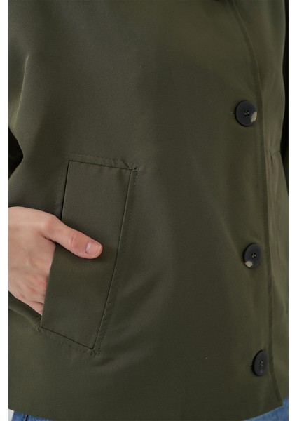 Kadın Oversize Kısa Trençkot 5977 - Haki indirimleri