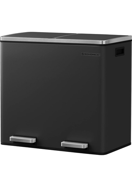 2 Bölmeli Atık Ayırma Sistemli Pedallı Çöp Kovası, Atık Kovası, Mutfak Için, 2 x 24 L, Yumuşak Kapanmalı, Plastik Iç Kova, Pedallı ve Kulplu, Siyah, LTB48BK