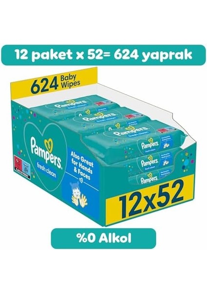 Pampers Fresh & Clean Islak Bebek Mendili, 12 Paket, 624 Islak Mendil fiyatları