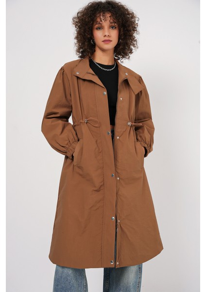 5939 Astarlı Uzun Trençkot - Taba fırsatları