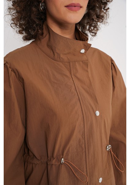 5939 Astarlı Uzun Trençkot - Taba indirimleri