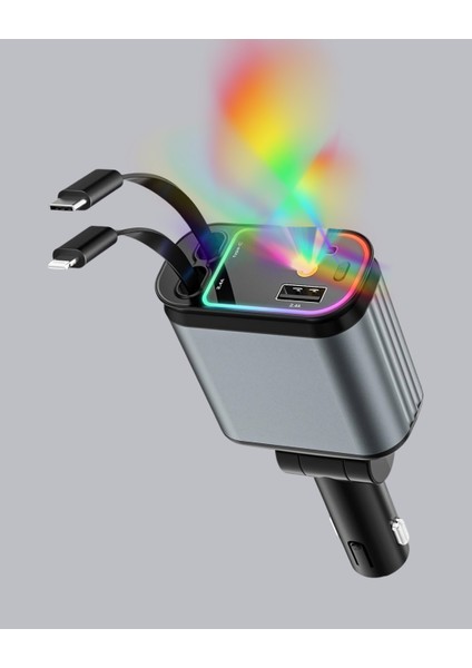 Araç Şarj Adaptörü 66W Pd Qc Hızlı Şarjlı ve Çekilebilir Kablolu - CHT2469-1337 modelleri